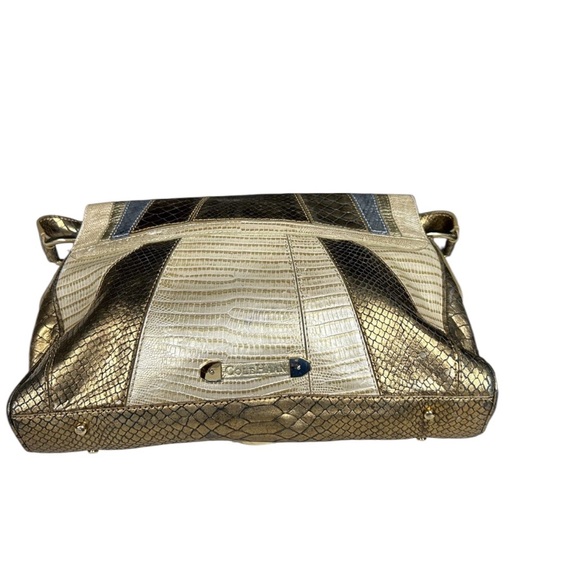 Cole Haan Paige Exotic Metallic Snake Skin Patchwork Shoulder Bag Gold Bronze - Picture 3 of 5